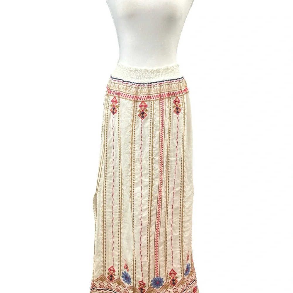 Johnny Was Los Angeles Frederique Embroidered Linen Boho Maxi Skirt XS Festival - Picture 4 of 11